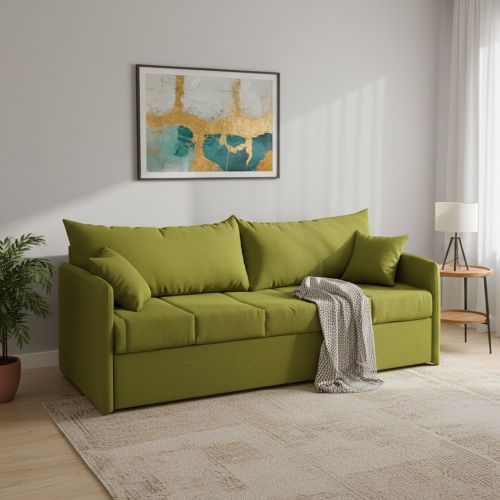 Divano Letto 3 Posti Verde Sfoderabile Lavabile 205x86 cm, Idrorepellente Letto Estraibile Made in Italy - Avellana