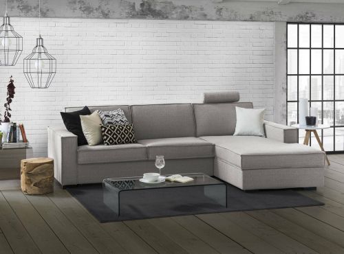 Divano Letto Adelia, Divano ad angolo, 100% Made in Italy, Sofà con apertura girevole, Penisola contenitore Destra, con Braccioli slim, Cm 260x95h90, Grigio