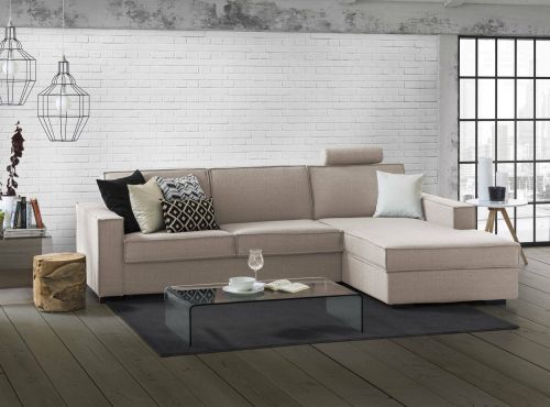 Divano Letto Adelia, Divano ad angolo, 100% Made in Italy, Sofà con apertura girevole, Penisola contenitore Destra, con Braccioli slim, Cm 260x95h90, Tortora