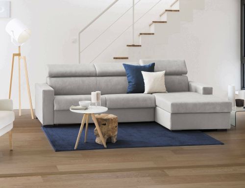 Divano Letto Alberta, Divano ad angolo, 100% Made in Italy, Sofà con apertura girevole, con Penisola contenitore Destra, con Braccioli standard, Cm 280x95h85, Grigio