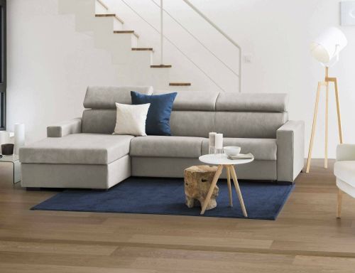 Divano Letto Alda, Divano ad angolo, 100% Made in Italy, Sofà con apertura girevole, con Penisola contenitore Sinistra, con Braccioli standard, Cm 280x95h85, Tortora