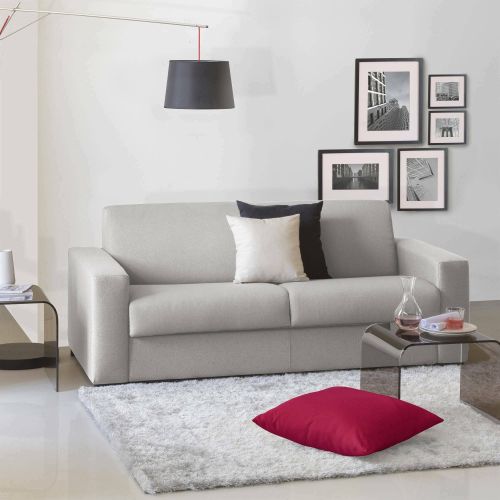 Divano Letto Alicia, Divano a 3 posti, 100% Made in Italy, Sofà Soggiorno con apertura girevole, in tessuto imbottito, con Braccioli slim, Cm 200x95h90, Grigio