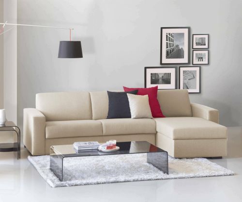 Divano Letto Alicya, Divano ad angolo, 100% Made in Italy, Sofà con apertura girevole, con Penisola contenitore reversibile, con Braccioli standard, Cm 280x95h90, Beige