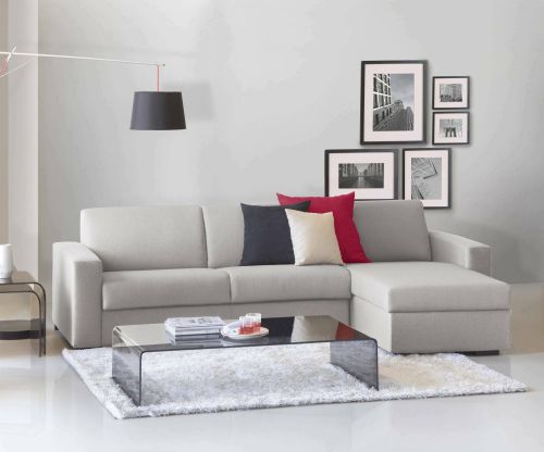 Divano Letto Alicya, Divano ad angolo, 100% Made in Italy, Sofà con apertura girevole, con Penisola contenitore reversibile, con Braccioli standard, Cm 280x95h90, Grigio