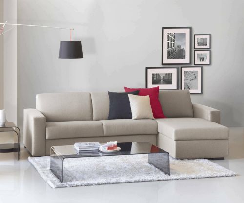 Divano Letto Alisea, Divano ad angolo, 100% Made in Italy, Sofà con apertura girevole, con Penisola contenitore reversibile, con Braccioli slim, Cm 260x95h90, Tortora