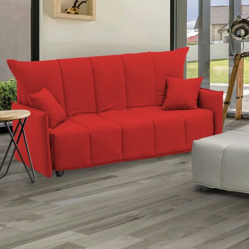 Divano Letto Alissa, Divano a 2 posti, 100% Made in Italy, Sofà Soggiorno con apertura a carrello, in tessuto imbottito, con Braccioli standard, Cm 150x90h85, Rosso