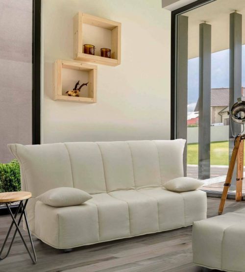 Divano Letto Allegra, Divano a 3 posti, 100% Made in Italy, Sofà Soggiorno con apertura a carrello, in tessuto imbottito, con cuscini inclusi, Cm 165x90h85, Beige