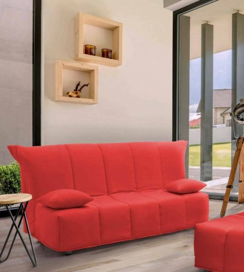 Divano Letto Allegra, Divano a 3 posti, 100% Made in Italy, Sofà Soggiorno con apertura a carrello, in tessuto imbottito, con cuscini inclusi, Cm 165x90h85, Rosso
