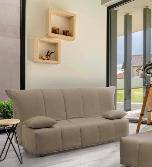 Divano Letto Allegra, Divano a 3 posti, 100% Made in Italy, Sofà Soggiorno con apertura a carrello, in tessuto imbottito, con cuscini inclusi, Cm 165x90h85, Tortora