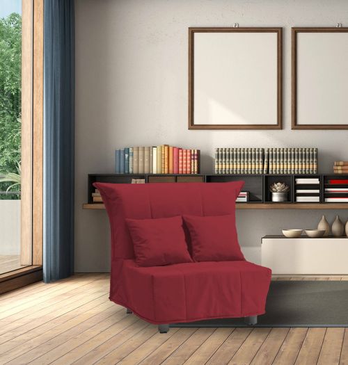 Divano Letto Alma, Divano singolo, 100% Made in Italy, Poltrona soggiorno con apertura a carrello, in tessuto imbottito, con cuscini inclusi, Cm 85x90h85, Rosso