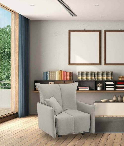 Divano Letto Almerinda, Divano singolo, 100% Made in Italy, Poltrona soggiorno con apertura a carrello, in tessuto imbottito, con Braccioli standard, Cm 110x90h85, Beige