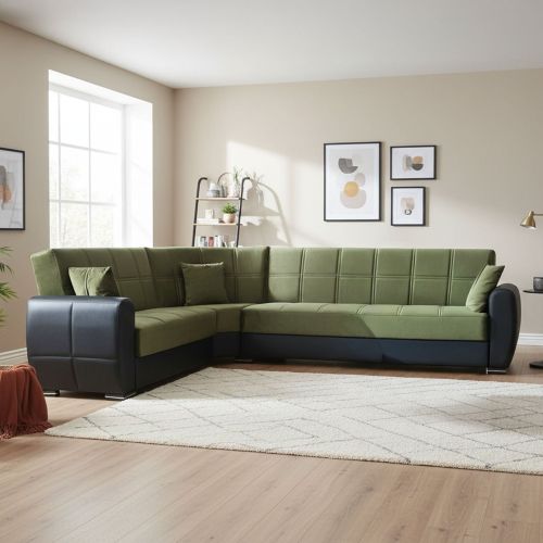 Divano letto angolare nero e verde 305x238cm - Gaillardia