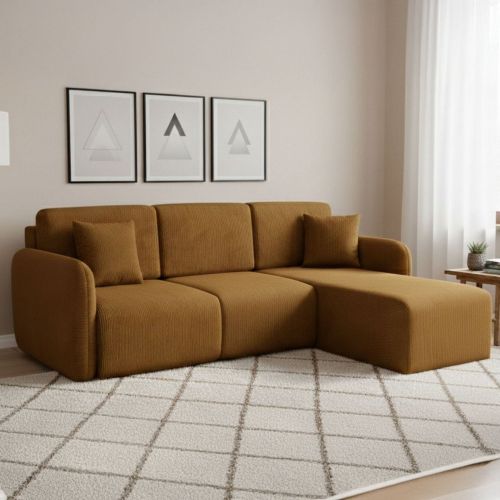 Divano Letto con Penisola Arancione Contenitore Reversibile 245x185 cm, Reclinabile - Ranco