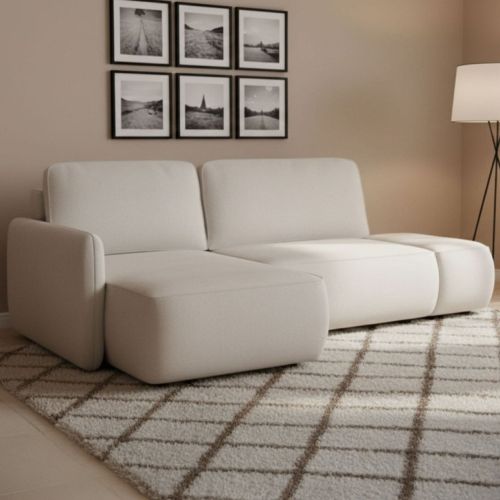 Divano Letto con Penisola Beige Chiaro Contenitore Reclinabile 229x148 cm, Cuscini Sfoderabili - Rezzo