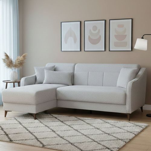 Divano Letto con Penisola Beige Contenitore 207x157 cm, Lavabile - Propata