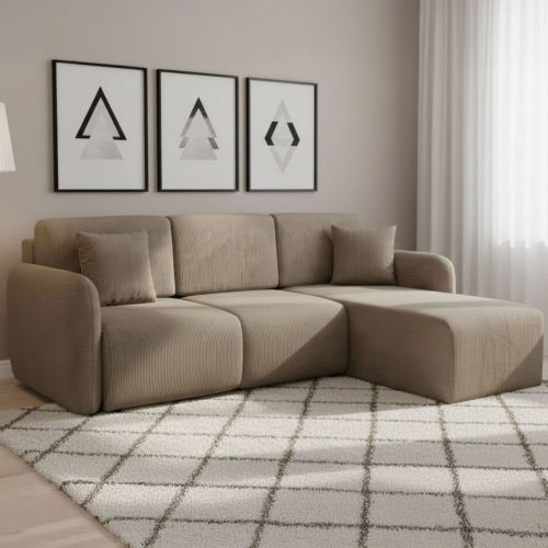 Divano Letto con Penisola Beige Contenitore Cuscini Sfoderabili 245x185 cm, Reclinabile - Ranco