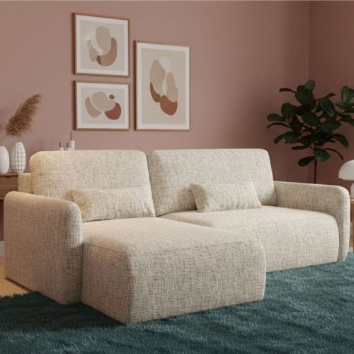 Divano Letto con Penisola Beige Contenitore Reclinabile 207x148 cm, Reversibile - Pagno