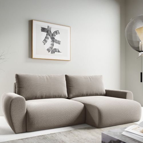 Divano Letto con Penisola Beige Contenitore Reversibile 253x153 cm, Reclinabile - Paullo