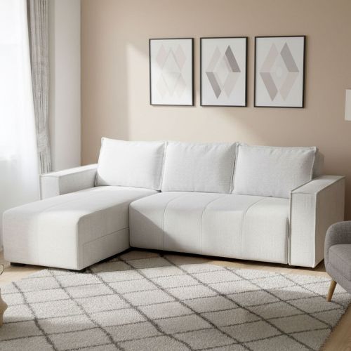 Divano Letto con Penisola Bianco Contenitore 237x169 cm, Lavabile - Naturno