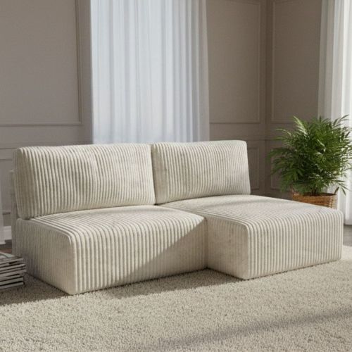 Divano Letto con Penisola Bianco Crema Contenitore Reclinabile 210x149 cm, Cuscini Sfoderabili - Pergola