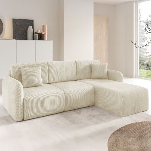 Divano Letto con Penisola Bianco Crema Contenitore Reclinabile 245x185 cm, Reversibile - Ranco