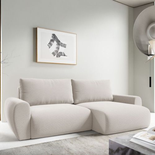Divano Letto con Penisola Bianco Crema Contenitore Reclinabile 253x153 cm, Reversibile - Paullo