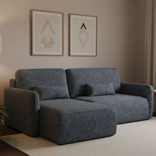 Divano Letto con Penisola blu Contenitore Reclinabile 207x148 cm, Reversibile - Pagno