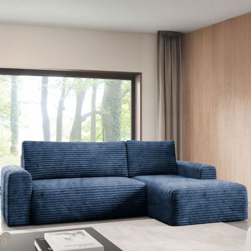 Divano Letto con Penisola blu Contenitore Reclinabile 268x163 cm, Cuscini Sfoderabili - Folgarida
