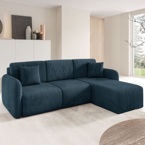 Divano Letto con Penisola blu Contenitore Reversibile 245x185 cm, Reclinabile - Ranco