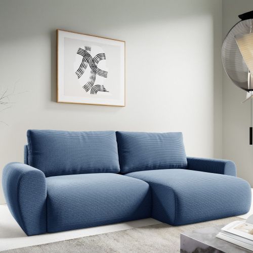 Divano Letto con Penisola blu Contenitore Reversibile 253x153 cm, Reclinabile - Paullo