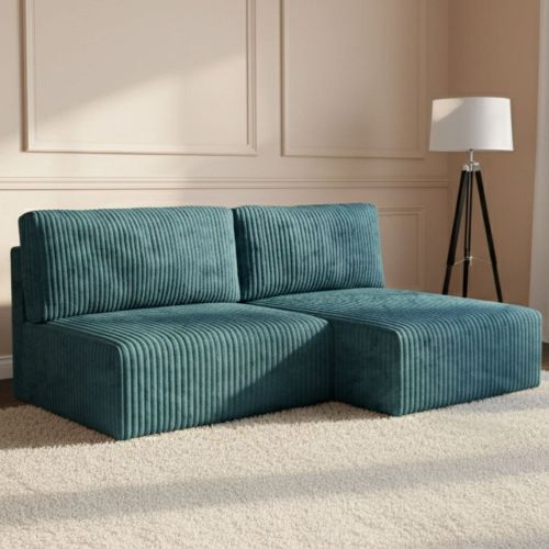 Divano Letto con Penisola blu Petrolio Contenitore Reclinabile 210x149 cm, Cuscini Sfoderabili - Pergola
