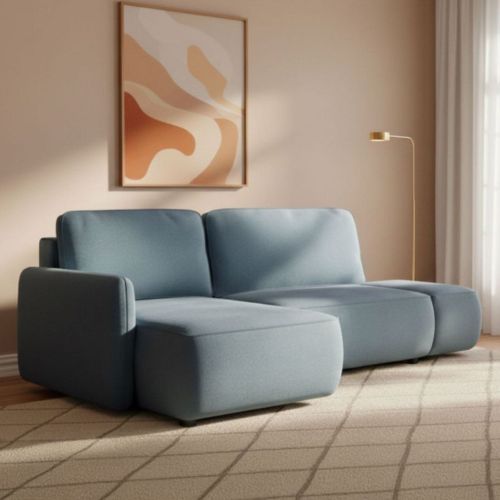 Divano Letto con Penisola blu Petrolio Contenitore Reclinabile 229x148 cm, Cuscini Sfoderabili - Rezzo