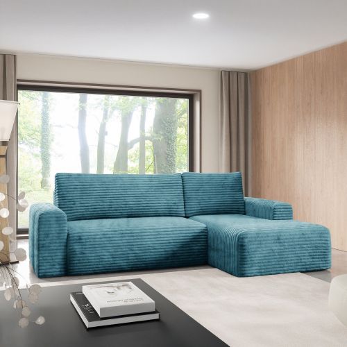 Divano Letto con Penisola blu Petrolio Contenitore Reclinabile 268x163 cm, Cuscini Sfoderabili - Folgarida