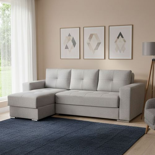 Divano Letto con Penisola Grigio Chiaro Contenitore 236x156 cm, Lavabile - Cesaro