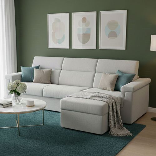 Divano Letto con Penisola Grigio Chiaro Contenitore 285x160 cm, Idrorepellente Sfoderabile Multiposizione Trasformabile in Letto Made in Italy