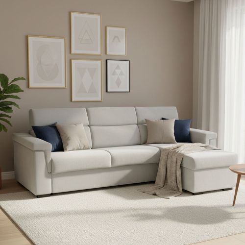 Divano Letto con Penisola Grigio Chiaro Sfoderabile Contenitore 285x160 cm, Idrorepellente Rialzato da Terra Multiposizione Trasformabile in Letto