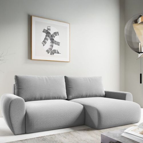 Divano Letto con Penisola Grigio Contenitore Reversibile 253x153 cm, Reclinabile - Paullo