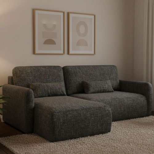 Divano Letto con Penisola Grigio Scuro Contenitore Reclinabile 207x148 cm, Reversibile - Pagno