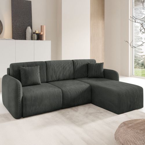 Divano Letto con Penisola Grigio Scuro Contenitore Reclinabile 245x185 cm, Reversibile - Ranco