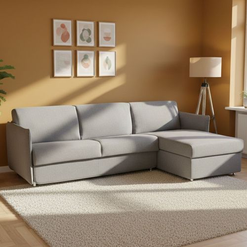 Divano Letto con Penisola Grigio Sfoderabile Contenitore 260x160 cm, Idrorepellente Multiposizione Trasformabile in Letto Made in Italy - Scordia