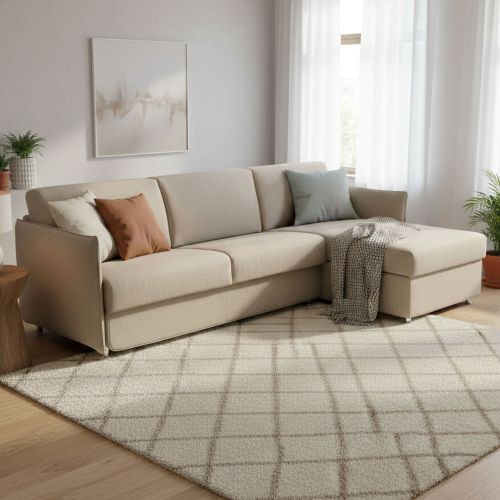 Divano Letto con Penisola Grigio Tortora Sfoderabile Contenitore 260x160 cm, Idrorepellente Multiposizione Made in Italy - Sumirago