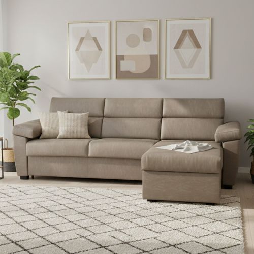 Divano Letto con Penisola Grigio Tortora Sfoderabile Contenitore 285x160 cm, Idrorepellente Multiposizione Trasformabile in Letto Made in Italy