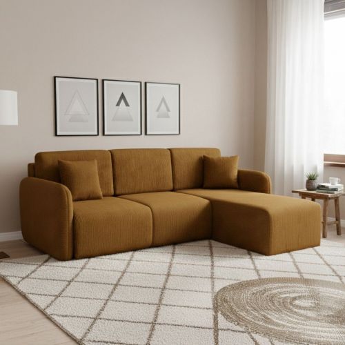 Divano Letto con Penisola Marrone Contenitore Reversibile 245x185 cm, Reclinabile - Ranco