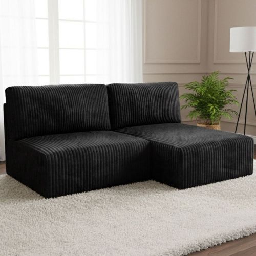 Divano Letto con Penisola Nero Contenitore Cuscini Sfoderabili 210x149 cm, Reclinabile - Pergola