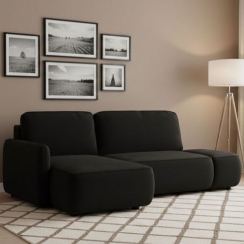 Divano Letto con Penisola Nero Contenitore Reclinabile 229x148 cm, Cuscini Sfoderabili - Rezzo