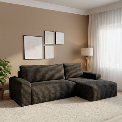 Divano Letto con Penisola Nero Contenitore Reclinabile 268x163 cm, Cuscini Sfoderabili - Folgarida