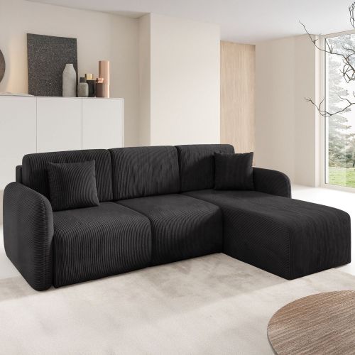 Divano Letto con Penisola Nero Contenitore Reversibile 245x185 cm, Reclinabile - Ranco
