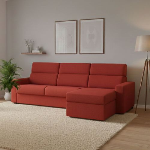 Divano letto con penisola Pusiano, 280x160 h100 cm, Arancione