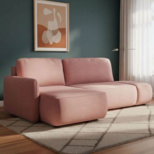 Divano Letto con Penisola Rosa Contenitore Reclinabile 229x148 cm, Cuscini Sfoderabili - Rezzo