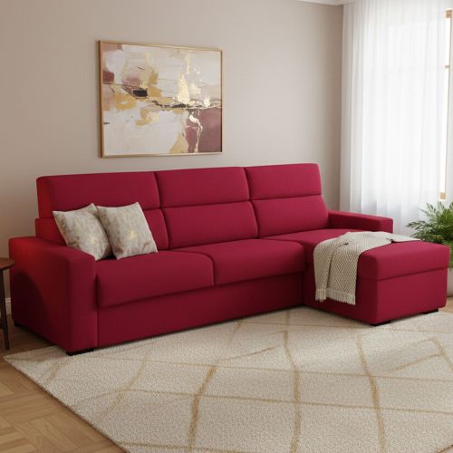 Divano letto con penisola rosso 280x160cm - Pusiano